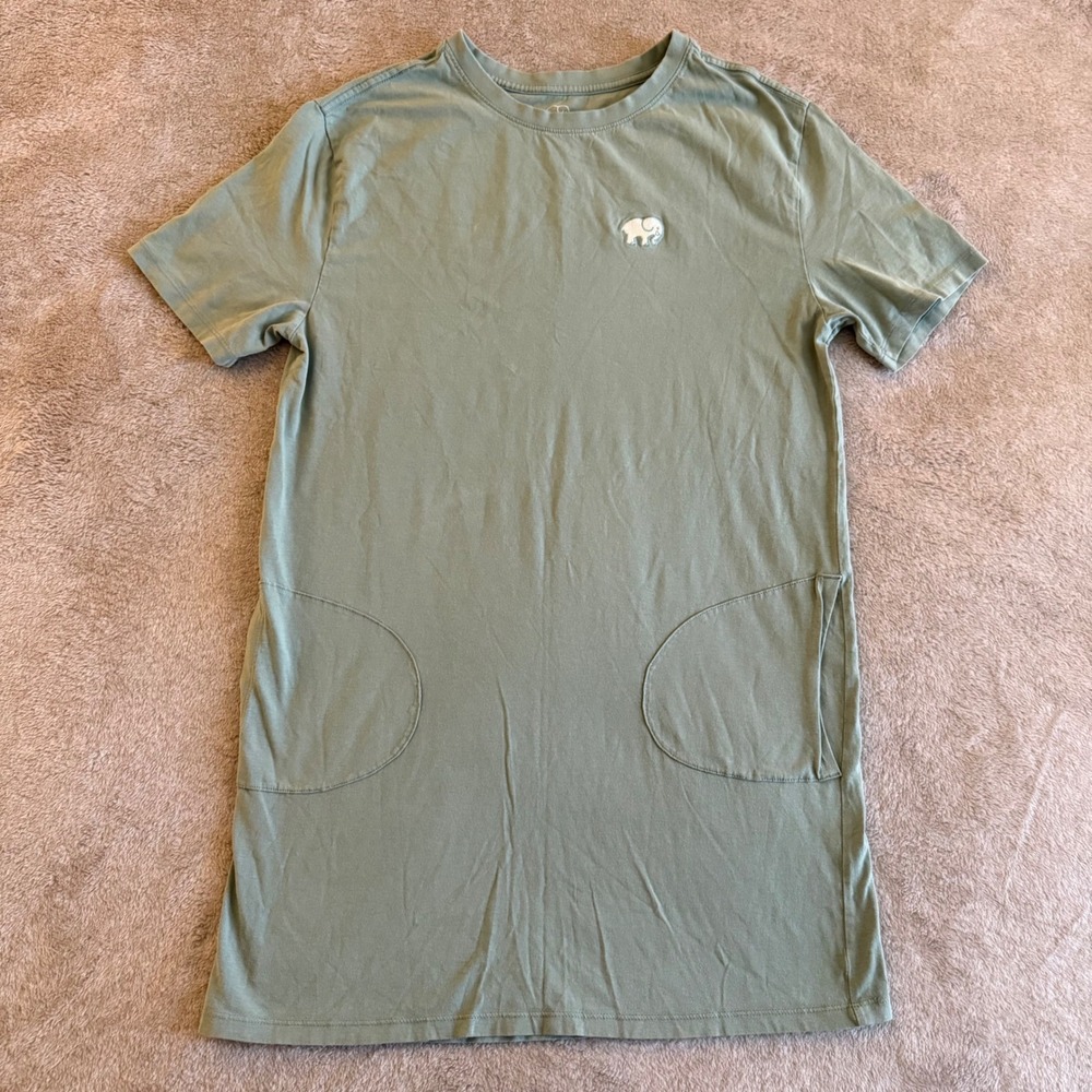 Ivory Ella Womens Sage Green Organic Cotton T-Shirt Dress Pockets Medium
